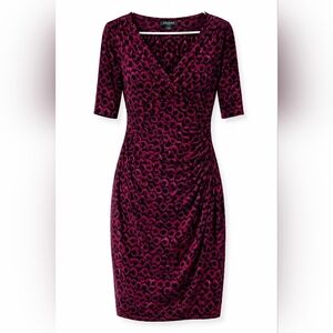Ralph Lauren Vintage 90s Sheath Dress Burgundy Abstract Print Midi